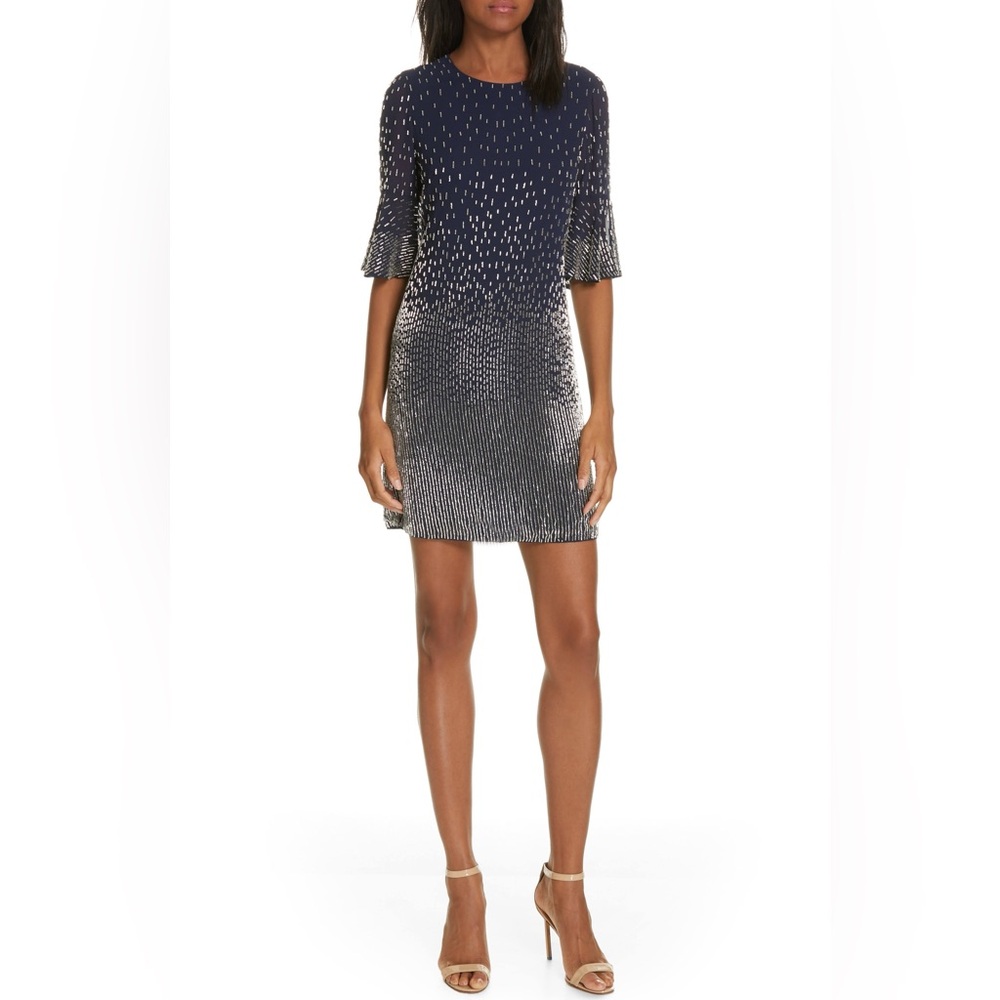 Alice + Olivia Thym Trumpet-Sleeve Shift Beaded Dress Size 8
